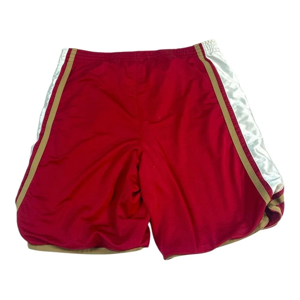 VTG Nike Men Activewear Shorts LARGE Red‎ White Gold Basketball Mesh Logo Y2K